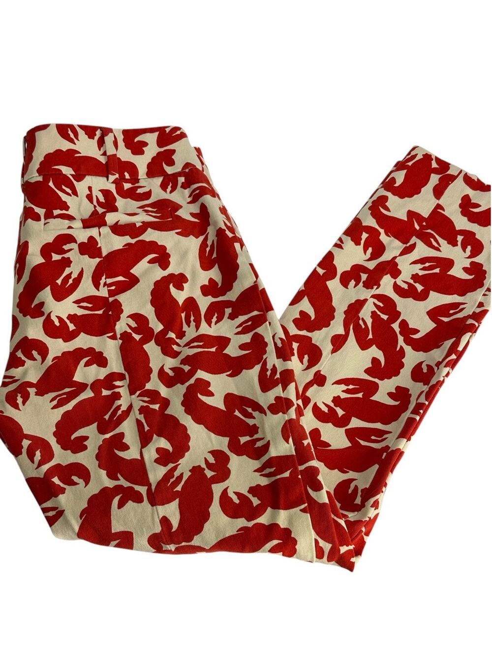 Anthropologie Essential Slim Pants Womens Size 0 Red Lobster Print Cropped